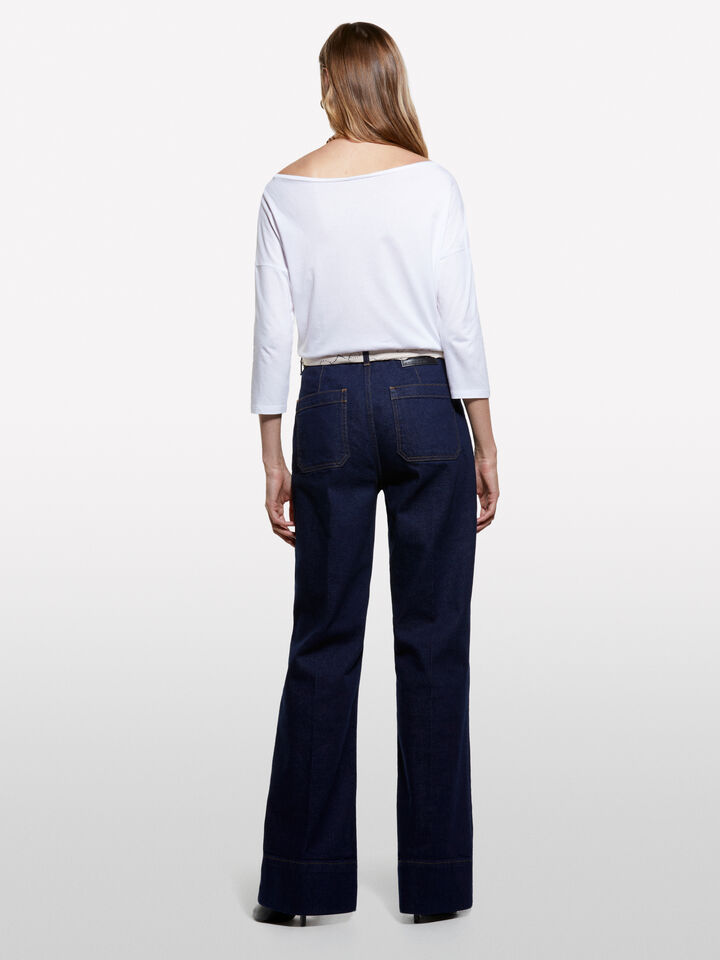 White t-shirt with boat neck - women's long sleeve t-shirts - White | Sisley image number 2